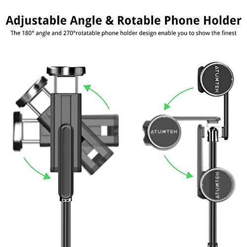 ATUMTEK Palo Selfie Trípode Bluetooth, Mini Extensible 3 en 1 Selfie Stick de Aluminio con Mando a Distancia Inalámbrico 270° Rotación para iPhone 12/11/XS MAX/XS/XR/X/8 Plus/8, Samsung, Xiaomi y Más