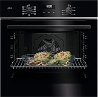 AEG TU5AB21FSB - Multifunktionsofen, Serie 5000 SurroundCook, 72 l, LED-Display, AquaClean-Reinigung, 9 Funktionen, versenkbare Bedienelemente, Teleskopschienen 1 Ebene, schwarzes Glas, Edelstahl
