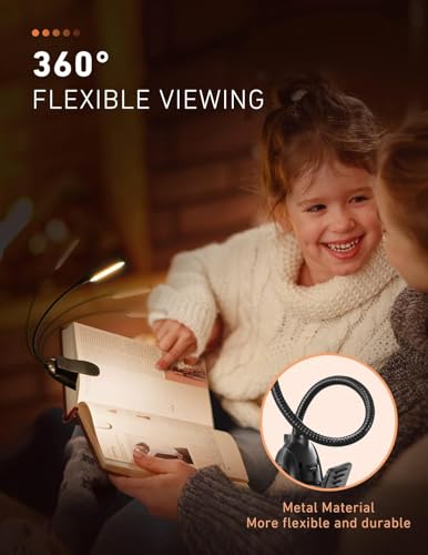 Image of XERGY Book Lights for Reading at Night in Bed, 80 Hours Runtime Rechargeable Reading Lights for Books in Bed, 3 Brightness Levels x 3 Color Temperatures, Lightweight