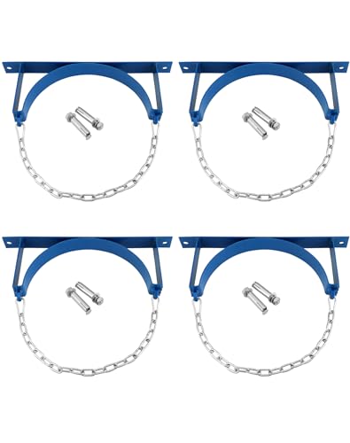 QWORK Steel Cylinder Wall Bracket 4 Pack – 9.8 Inch Support Ring with Chain for Lab, Workshop & Facility Use