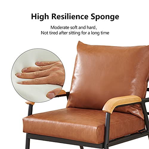 CLIPOP Mid Century Modern Accent Chair, Single Sofa with Removable Backrest and Cushion, Upholstered Faux Leather Armchair with Solid Wood Armrest Metal Frame Easy-Assembly, 24\" W, Light Brown - Thumbnail 6