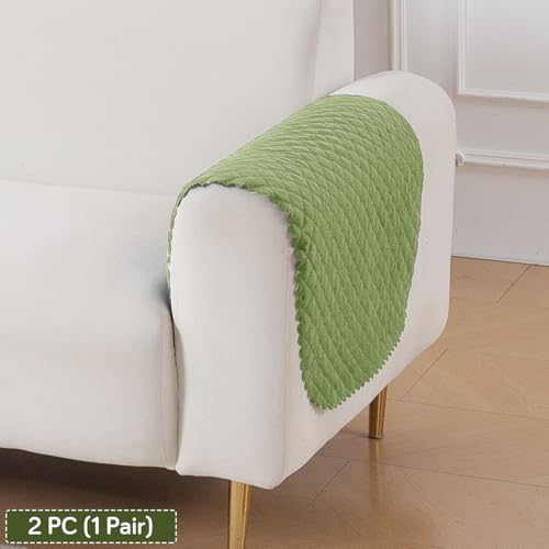 Image of HOKIPO Quilted Sofa Armrest Cover - 1 Pair | 'Quilt Classic' Green (IN-925-GRN*2)