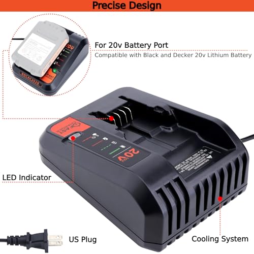 Tulepowceeng BDCAC202B 2.0A Fast Charger Compatible with Black and Decker 20V 12V Max Lithium Battery LBXR20 LBX4020 LBX20 LBXR2020 Replacement for 20V Battery Charger LCS1620 LCS1620B - Thumbnail 3