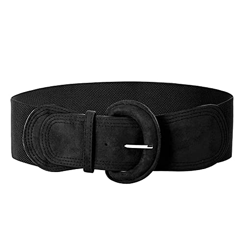 GRACE KARIN PU Leather Elastic Wide Belt for Women Ladies Dress Stretch Thick Waist Belts Black M