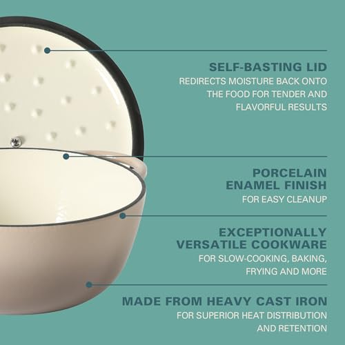 Image of Gibson Home Addlestone 2.65 Qt Enameled Cast Iron Dutch Oven Pot with Lid - Round, Oven Safe to 500F, Ideal for Bread Baking & Stews - Gradient Taupe