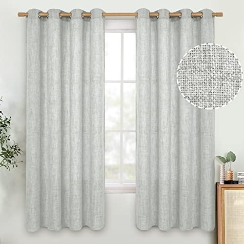 QUEMAS Natural Faux Linen Curtains for Bedroom 63 Inch Length 2 Panels, Thick Linen Blend Light Filtering Curtain for Living Room, Privacy Burlap Farmhouse Window Drapes, Light Grey, Each 52 x 63 Inch