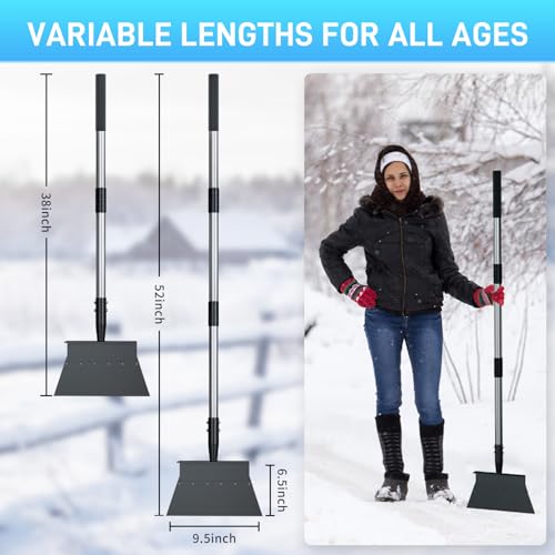 Aokia Snow Shovel, Flat Shovel Driveway, Ice Scraper, Garden Scraper Tool, Steel Snow Shovel Ice Chopper for Garden Cleaning, 54 inch Long Handle for Snow Removal, Weed Remove, Weeding