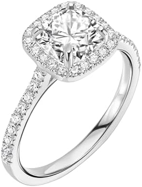 1.50-2.30 Cttw Cushion Cut Lab Grown Diamond and Moissanite Halo Engagement Ring 14k Yellow/White Gold (D-E/VS, D-E/VS) | Comes With Gift Box