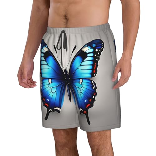 Blue Butterfly Print Mens Casual Shorts Drawstring Summer Beach Stretch Shorts Novelty Swimtrunks2