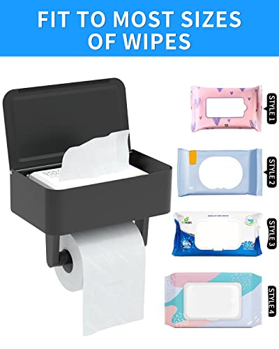 Wzkaly Toilet Paper Holder With Shelf - Flushable Wipes Dispenser & Storage Fits Any Bathroom, Keep Your Wet Wipes Hidden - Stainless Steel Wall Mount Bathroom Organizer -（Matte Black, Regular Roll） #TOP2
