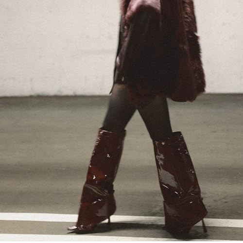 Image of Goolita Fold Over Boots For Women, Pointed Toe Stiletto Heel Knee High Boots Fashion Comfortable Slip On Tall Boots