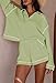 Women's Oversized Long Sleeve Waffle Knit Lounge Sets Polo V Neck Casual Top and Shorts 2 Piece Outfits Sweatsuit Light Green XL