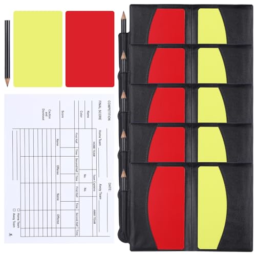 YBEATY 5 Set Soccer Referee Card Red and Yellow Warning Cards with Record Paper Pencil Card Storage...