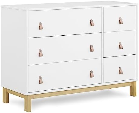 GAP babyGap Legacy 6 Drawer Dresser with Leather Pulls and Interlocking Drawers - Greenguard Gold Certified, Bianca White/Natural