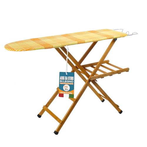 Asse da Stiro in Legno di Faggio 100%, Tavola da Stiro Regolabile e Pieghevole, Salvaspazio, Dimensioni 35x141,5x92h, Leggera e Resistente (NOCE)