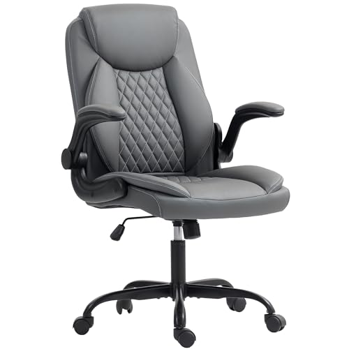 HOMCOM Fauteuil de Bureau Accoudoirs Relevables Pivotant 360° Gris Foncé