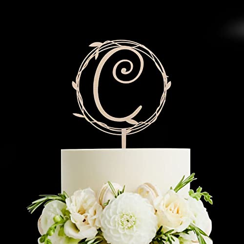 Junelucky Rustic Wood Initial Letter C Wedding Cake Topper,Wreath Monogram Birthday Cake Toppers,Custom Alphabet Letters Cake Topper For Birthday Wedding Engagement Anniversary Party Decoration #TOP19