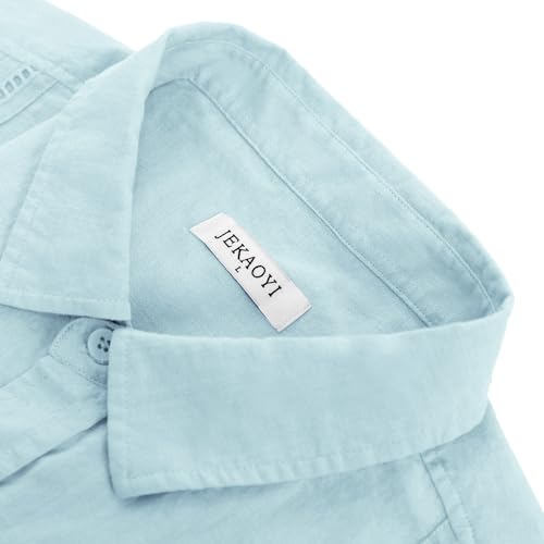 Image of JEKAOYI Mens Casual Linen Cotton Button Down Short Sleeve Shirts Cuban Camp Guayabera Beach Tops
