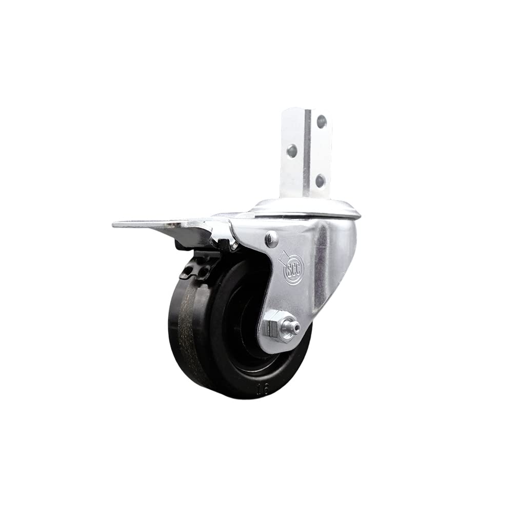 Swivel Square Stem Caster w/3” x 1.25” Black Phenolic Wheel – 3/4” x 2” Square Stem with (3) 17/64” Diameter Mounting Holes & Total Lock Brakes – 300 lbs. Capacity/Caster – Service Caster Brand