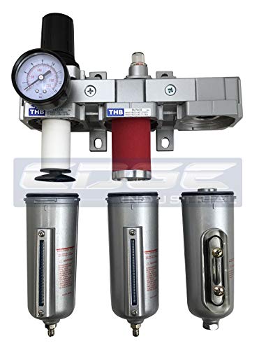 3 Stage, Heavy Duty Industrial Grade Filter Regulator Coalescing Desiccant Dryer System For Compressed Air Lines, Metal Bowls, Great For Paint Spray And Plasma Cutter (1/2" Npt, Manual Drain) #TOP2