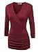 Lock and Love LL Womens 3/4 Sleeve Wrap Front Drape Top XXL Wine