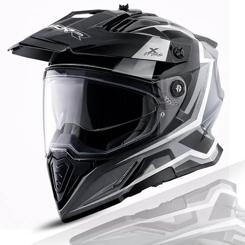 Image of Axor X-Cross Orbit ISI ECE and DOT Certified Premium Off-Road Full Face Helmet with Pinlock Fitted Dual Visors and Stylish Peak-Dull Athena Grey Black-L