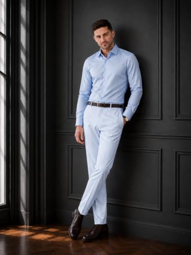 Image of SaintX Men's Premium 4-Way Comfort Stretch Formal Trousers | Smart Sweat Wicking Wrinkle Free Fabric | Smarter Techno Flex Expandable Waistband | Stylish Slim Fit | Daily Office Wear