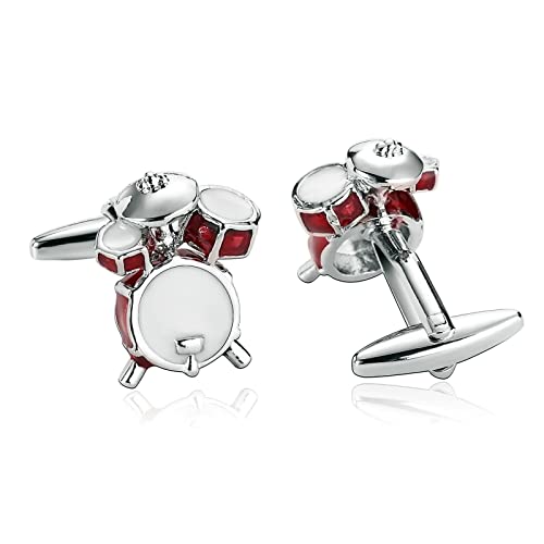 Whoiy Gemelos Personalizados, Gemelos Hombre Acero Blanco Rojo Tambor para Hombres Camisa de Vestir