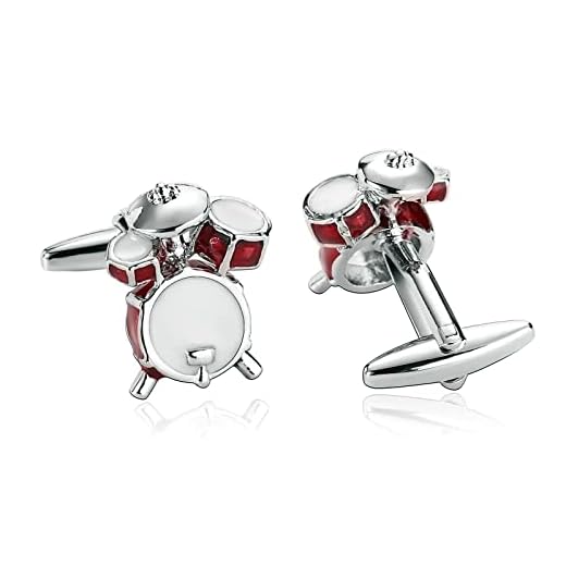 Whoiy Gemelos Personalizados, Gemelos Hombre Acero Blanco Rojo Tambor para Hombres Camisa de Vestir