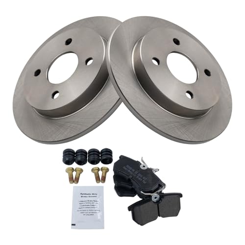 Image of TRQ Rear Brake Pad and Rotor Set Semi Metallic Solid Rotors