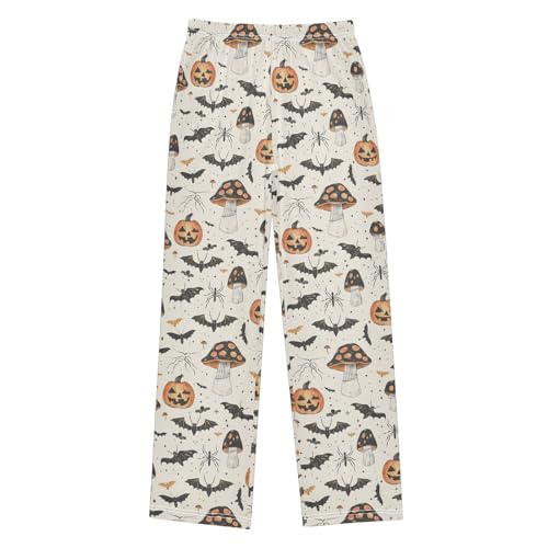 Pajama Pants Halloween Pumpkins Mushrooms Bats PJ Bottoms Sleepwear Lounge Sleep Pant with Pockets