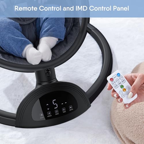 Baby Swings for Infants, Bluetooth Infant Swing with Music Speaker, 3 Seat Positions, 5 Speeds and Remote Control - Portable Baby Swing for Indoor and Outdoor (Black)