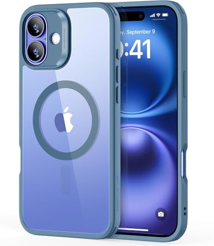 ESR Cover per iPhone 16 (4 in 1 Set)，Custodia traslucida opaca con protezione dello schermo per iPhone 16, Compatibile con MagSafe, Protezione di livello militare, Serie Classic, Blu Opaco