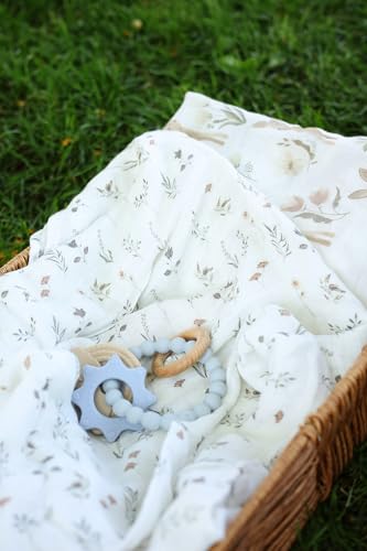 Image of Ultra-Soft Organic Muslin Swaddle Blankets - 70% Viscose from Bamboo & 30% Cotton, 2-Pack - Gentle, Breathable, Lightweight, Soft Muslin - 47 x 47 inch, Soft Baby Wraps (Baby Deer&Meadow Magic)