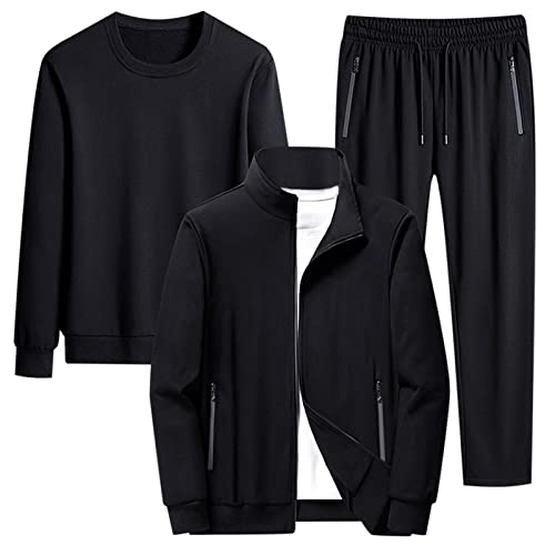 snowshine Conjunto deportivo de 3 piezas para hombre, con cremallera completa, chaquetas informales, pantalones, correr, gimnasio, ropa atlética, 01 Negro, Medium