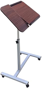 Adjustable Laptop Desk   Height Adjustable Overbed Table with Pneumatic Lift, Split Top Tilting Tray and Wheels, Portable Bedside Cart Dark BrownManual Adjustment