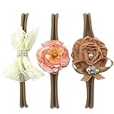 Lovemyangel 3 PACK Girl's Cute Hair Bows with Soft Nylon Headbands Newborn Flower Headband Set DIY Hair Accessories Baby Photography Props (KHAKI)