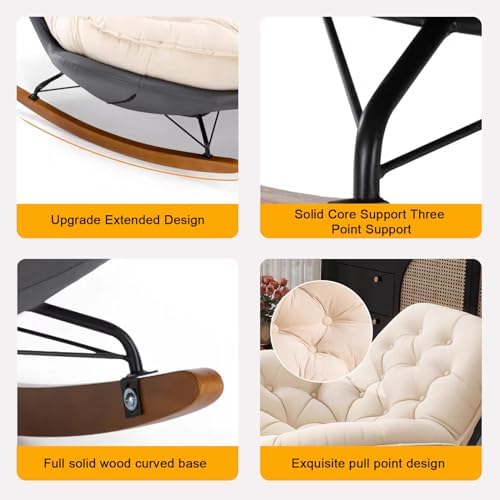 Patio Leisure Rocking Chairs，Modern Accent Rocking Chair,Upholstered Glider Chair with High Backrest,Nursery Rocking Chair,Leather Glider Chair, for Nursery, Bedroom, Living Room(Grey+White)