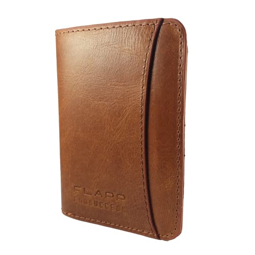 flapp Slim Minimalist Mens Wallet, Premium Genuine Leather, RFID Blocking Card, Secure Money Compartment, Front Pocket Holder for Men, with Gift Box (Crazyhorse Brown)