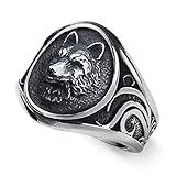 KIRTIJW Viking Rings for Men Norse Viking Wolf Head Amulet Ring Jewelry for Men Women size 9