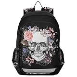 Fisyme Flower Skull School Backpack Laptop Backpack Bags Bookbag Travel Casual Computer Notebooks Daypack