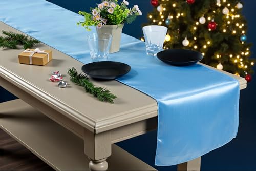 MDS Satin Table Runners 12 x 108 Inch Long, Charmeuse Sateen Silk Runners Wedding Reception Birthday Graduation Engagement Party Hotel Restaurant Banquet Decoration-Baby Blue by MDS - Image 7