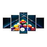 HGKJDL 5 Leinwandbilder HD gedruckte modulare Leinwand Poster 5 Panels Snooker Pool Bild Wandkunst Wohnzimmer Home Decor Sport Billard Bilder
