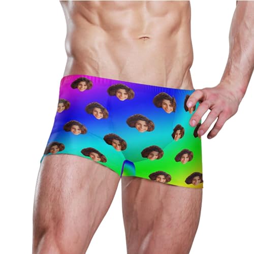 Custom Face Black Funny Mens Swim Trunk Swimwear Bathing Suit Swim Brief Square Leg Board Short S3