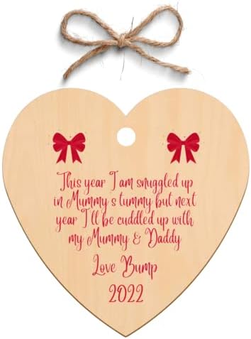 Second Ave Baby Bump Christmas Wooden Hanging Heart Christmas Xmas Tree Decoration Bauble
