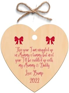 Second Ave Baby Bump Christmas Wooden Hanging Heart Christmas Xmas Tree Decoration Bauble