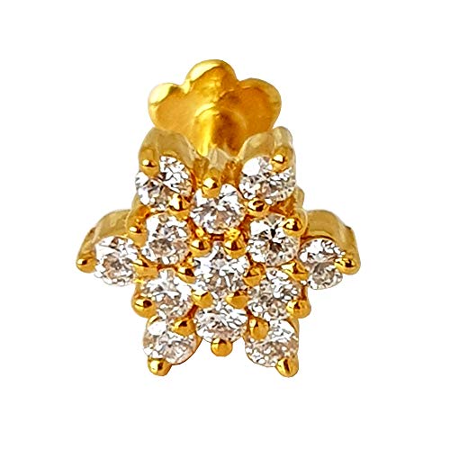 Diwani 14k Gold GII Certified 13 Natural VVS Diamonds Flower Engagement Wedding Nose Piercing Ring Stud Pin (0.20 Cents, E-F Color) 20 Gauge thick 5.0mm Length Spiral Wire Post