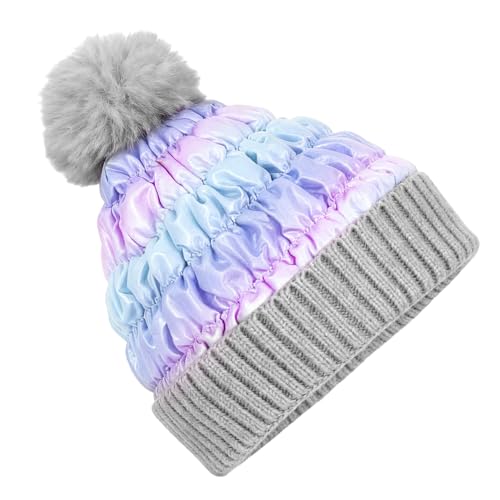 PinkSheep Toddler Winter Hat, Cute Girls Warm Beanie with Pom Pom and Fleece Lined Winter Hats,Fashion Kids Knit Beanies Cap Gradient Purple