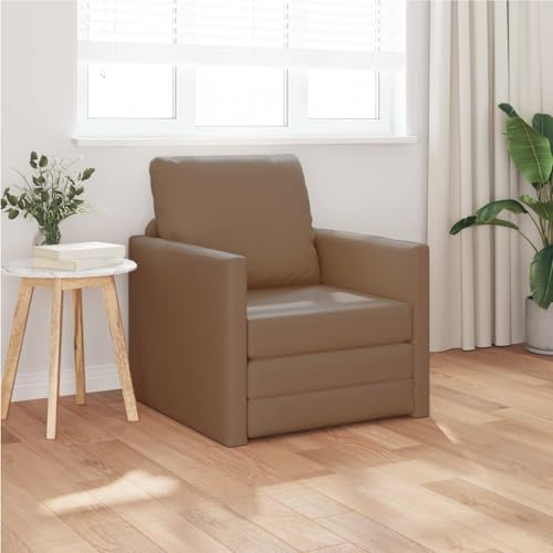 sephironlbb Canapé-lit Convertible 60 cm en Simili Cuir Cappuccino, Cadre métal et contreplaqué, Design Moderne pour Salon séjour Chambre Bureau, Assise Confortable avec Coussins Amovibles