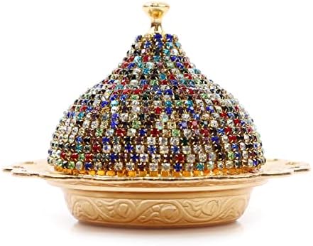 Alisveristime Coated Handmade Brass Sugar Chocolate Candy Bowl Serving Dish with Lid (Crystal Mix Gold)